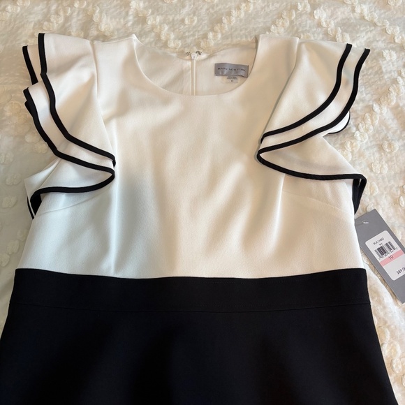 Black and off-white Ruffle Shoulder Dress - Picture 3 of 5